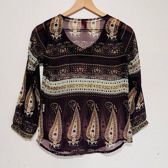 The Gud Look Purple Paisley Boho Top Sz S - Picture 2 of 5